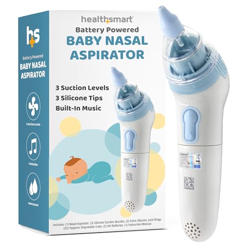 Image of HealthSmart Nasal Aspirator for Baby – Perfect Gift for Moms & Baby Registry -3 Suction Levels, 3 Silicone Tips, Ergonomic Electric Nose Sucker with Built-in Nursery Rhymes