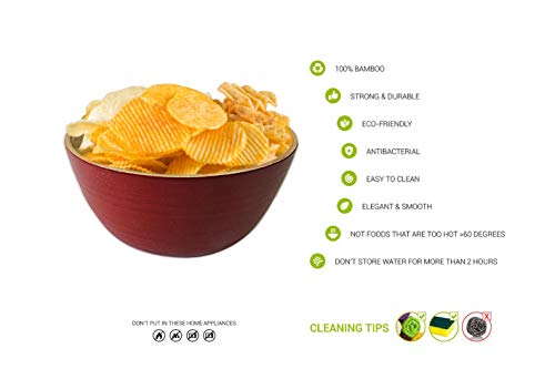 image for EUBIZ Bamboo Soup Bowl, Sauce Bowl, Fruit Mixing Bowl Set, Eco Friendl