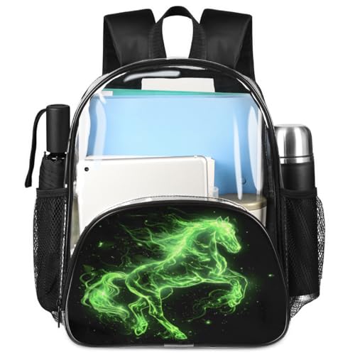 Horses Green Clear Backpack 14" Small Clear Bag Waterproof PVC Mini Bookbags Women Transparent Mini Bag, Casual Daypack for Work, Travel, Beach2