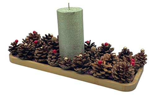 Tischdekoration Weihnachten mit Ananas, Kerzen, Bambussockel, 36 x 14 x 2 cm, entworfen, um an Ihren Tisch zu denken Cover