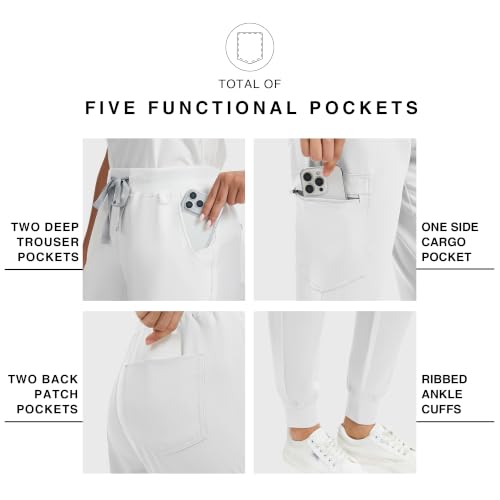 Image of Kitmaz Scrub Pants for Women - Mid Rise 4-Way Stretch Anti-Wrinkle Slim Fit Jogger Pants, Drawstring & 5 Pockets