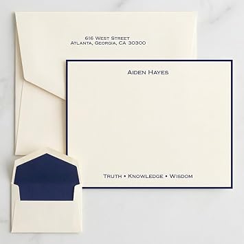 Professional Personalized Flat Cards - Raised Ink & Black Border with 25 Matching Envelopes