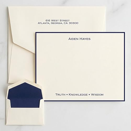 StationeryXpress Professional Personalized Flat Cards - Raised Ink & Black Border with 25 Matching Envelopes