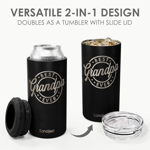 Image of Best Grandpa Ever Can Cooler Drink 12oz - Travel Mug Cup - Stainless Steel Insulated for Men Dad - Tumbler Cans Koozie, Gift for Christmas, Birthday, Father's Day