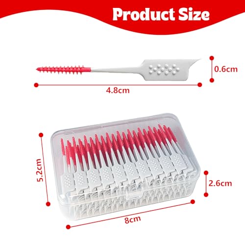 Image of Dental Floss Picks Soft Silicone interdental Brush, Braces Brush, Floss Picks for Teeth, Disposable interdental Brush, Suitable for Cleaning Teeth Health(Red, 160pcs)