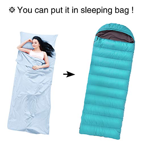 JUISEE Sleeping Bag Liner Lightweight Portable Sleeping Sheet Dirt-Proof Compact Travel Camping Sheet for Outdoor Travel Hiking Hotels Picnics (Light Blue, 83x63’’) - Thumbnail 6