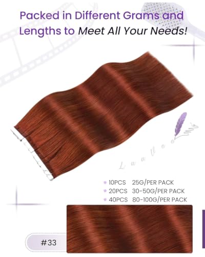 Image of LaaVoo Hair Extensions Tape in Auburn Brown Tape in Hair Extensions Human Hair Seamless Tape on Extension Soft Hair 20inch 40pcs 100g