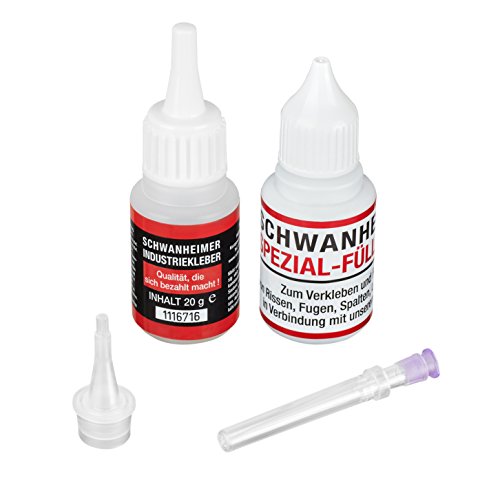 Schwanheimer Industriekleber Set: Industrieklebstoff 1x 20g Füllstoff 1x 30g 1x Feindosierspitze 1x Tropfspitze (0 79 /1g)