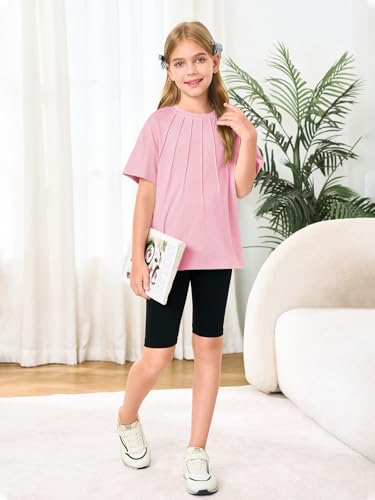 Haloumoning Girls Pleated Oversized T Shirts Kids Summer Short Sleeve Crewneck Casual Tops Tees 5-14 Years4