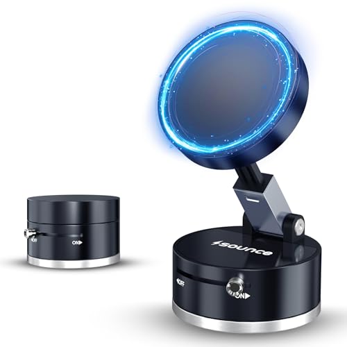 Image of Sounce Magnetic Vacuum Suction Mobile Holder for Car, Desk, Mirror & Glass - Retractable Stand with Strong N52 Magnets, 360 Adjustable Viewing, iPhone & Android Smartphones (Black)