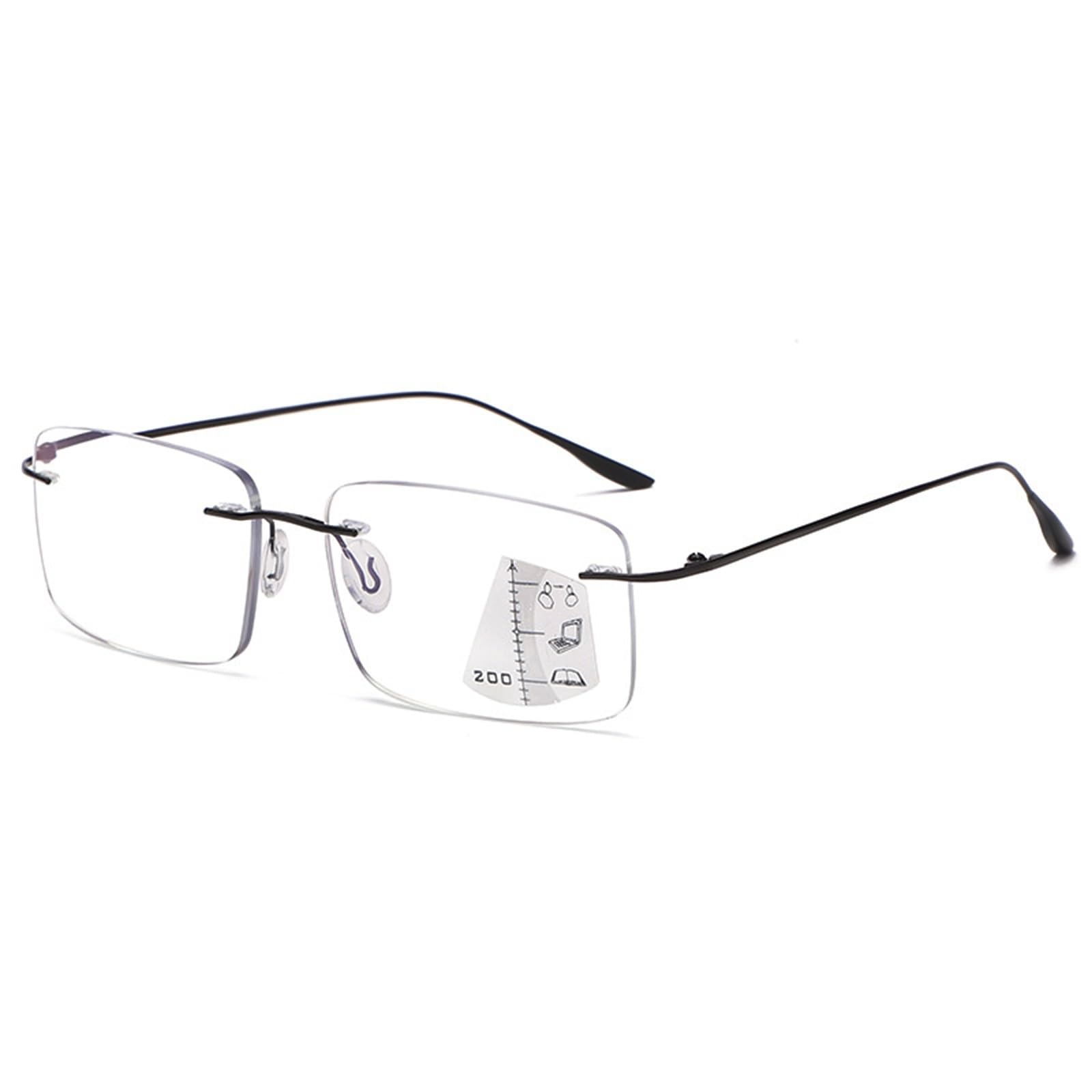 Becool Fish Unisex Black Stylish Rimless Progressive Multifocus Blue Light Blocking Reading Glasses, Anti Glare Computer Readers For Men(Size:3.5x)