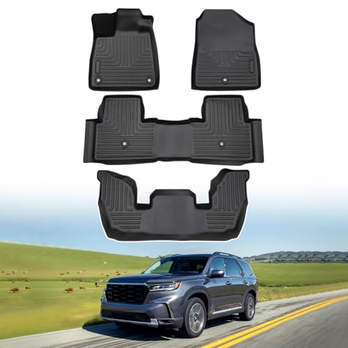 Powerty Floor Mats for 2023 2024 2025 2026 Honda Pilot Accessories All Weather Floor Liner 3D TPE 3 Row Floor Mat Heavy-Duty Floor Liners