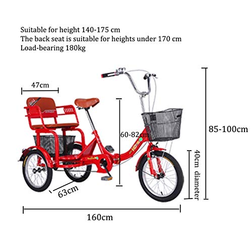 Faltbares Dreirad für Erwachsene Trike Cruise Bike 16-Zoll-Dreirad mit großem Korb und Rücksitz für Männer und Frauen, Freizeit, Einkaufen, Übung, Rot – Bild 3