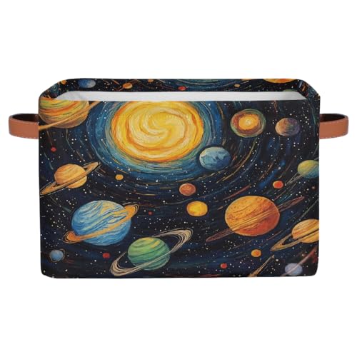 Image of Solar System Storage Baskets for Organizing, Fabric Collapsible Storage Bins Box Space Planets Decorative Toy Organizer Baskets for Closet Shelves Gift Basket 1 Pc