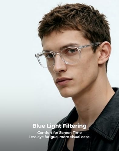 Image of TIJN Premium Blue Light Blocking Glasses for Women Men Computer Gaming Use | Square TR90 Frame Nerd Eyeglasses Anti Blue Ray with Red, Orange, Clear Lens for Computer, Phone, TV and Evening Screen Use