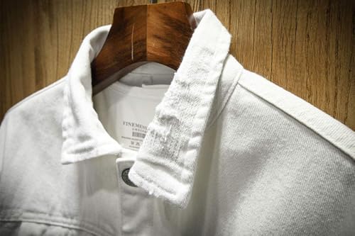 ebossy Men's Ripped Long Sleeve Fashion Distressed Motorcycle Denim Jean Jacket (X-Large, White)3