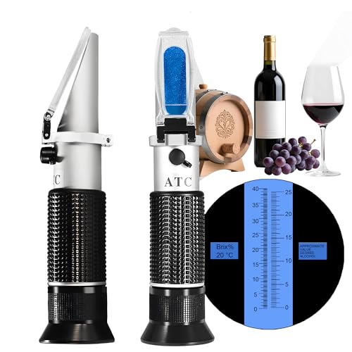 Wine Refractometer,V-Resourcing Hand Held Brix/Alcohol Refractometer with ATC for Wine Making Homebrew Kit, Dual Scale(Brix 0-40%, Alcohol 0-25%)