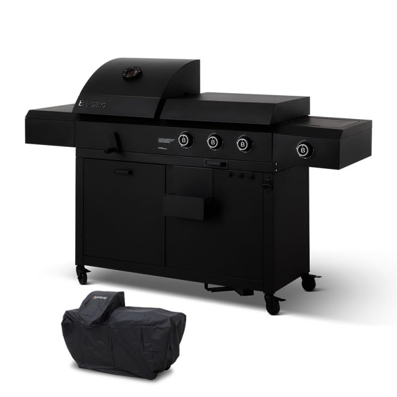 BRASERO BY FAVEX – Bi‑Energy EVO avec housse – Plancha gaz 3 brûleurs 10,8 kW – Barbecue charbon – Brûleur latéral 3 kW – Technologie Stable...