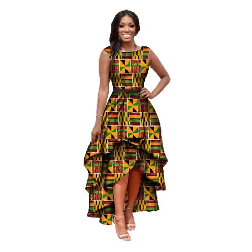 ABCWAX Women's Church Sleeveless Double Hem African Traditional Printed Casual Office Dress African Style A-line Dresses