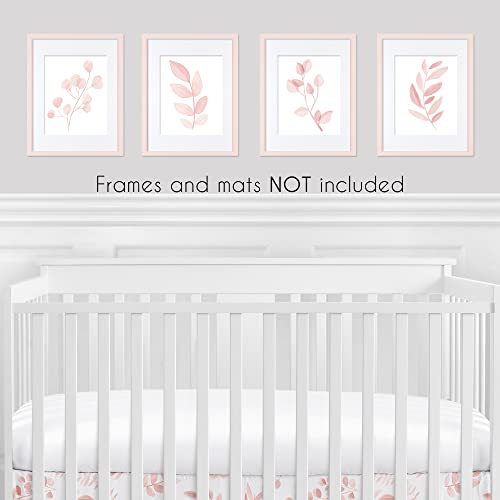 Image of Sweet Jojo Designs Blush Pink and White Floral Leaf Wall Art Prints Room Decor for Baby, Nursery, and Kids - Boho Chic Bohemian Watercolor Botanical Flower Woodland Tropical Single Flower - Set of 4