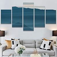 SIGNWIN 5 Panel Canvas Wall Art Blue Sunset for Home Decorations Ready to Hang - 60