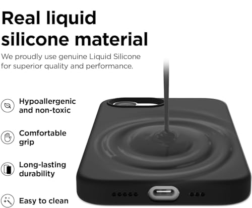 Image of DIZORO Magnetic Silicone Case Compatible for iPhone 16e 6.1-Inch, Compatible with MagSafe, Silky Soft Touch, Shock Absorbing Phone Cover with Camera Lens Full Protection - Black