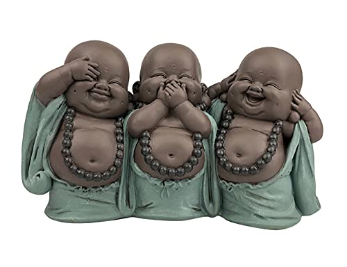Figurine 3 Bouddhas Chinois de la Sagesse, Bleu. Coll Méditation, L 18 cm Cover
