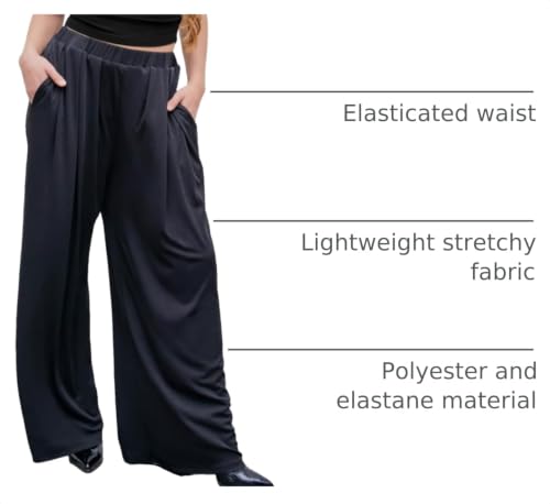Image of CIDER Palazzo Pants for Women Wide Leg Flowy Pants with Pockets Elastic Mid Waist Summer Beach Vacation Outfits Lightweight