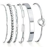 JGVG 6Pcs Gold Bangle Bracelets for Women 14K Gold Plated Non Tarnish Waterproof Fashion Trendy Stackable Chunky and Thin Bracelet Sets for Women