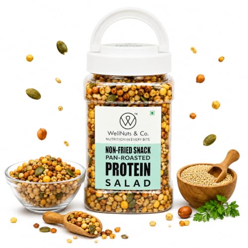 Image of WellNuts & Co. Healthy Snack Combo Pack of 4 |Fruit Nut Meusli - 200g, Mix Veg Chips - 150g, Protein Booster - 200g, Protein Salad - 425g| Roasted & Ready to Eat Snacks | High Protein & High Fiber Combo | Snacks for Healthy Everyday