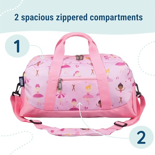 Image of Wildkin Kids Overnighter Duffel Bag - Carry-On Travel Bag for School & Sleepovers, Lightweight, Durable, Boys & Girls Ages 4-15 - Ballerina