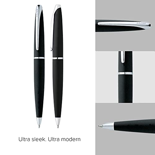 Image of Cross ATX Luxury Basalt Black Ballpoint Pen with Modern Chrome Trim - Medium Point, Smooth Writing, Presented in Premium Gift Box