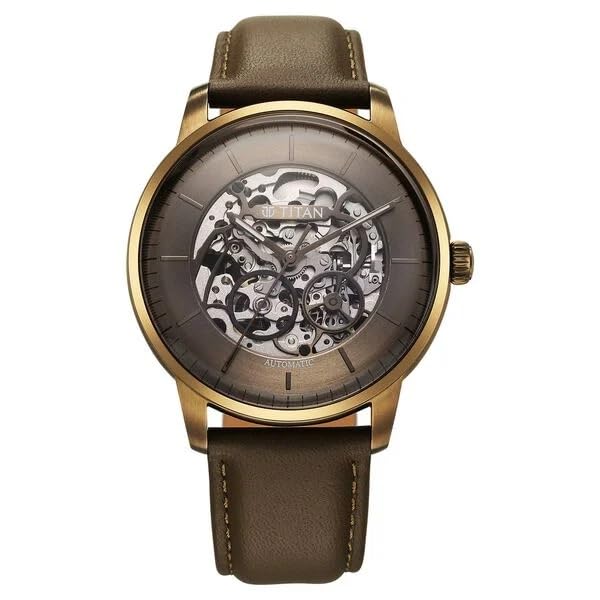 Image of Titan Automatic Color Upgrade Silver Dial Grey Leather Strap Watch for Men 90110QL03