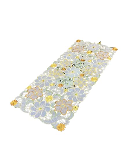 Image of MONKDECOR Tissue Embroidery 022 Centre Table Runner (Size- 16x33 Inches)- Yellow