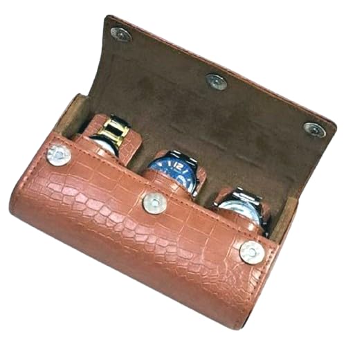 Image of essart Watch Roll Case - Croco Tan Leather 3 Slot Organizer Box for Watches | Elegant Luxury Travel Case for Collectors
