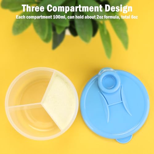 Image of Accmor Baby Formula Dispenser On The Go, Non-Spill Rotating Three-Compartment Formula Container to Go, Milk Powder Kids Snack Container for Infant Toddler Travel, Blue, 2 Pack