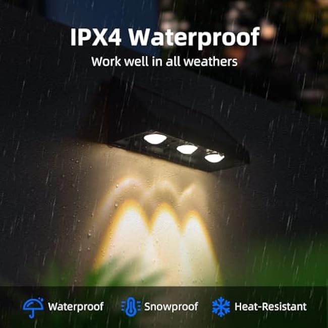 Solar Wall Lights Fence Lights 3 LED Lenses Warm White Exterior House Number Lighting