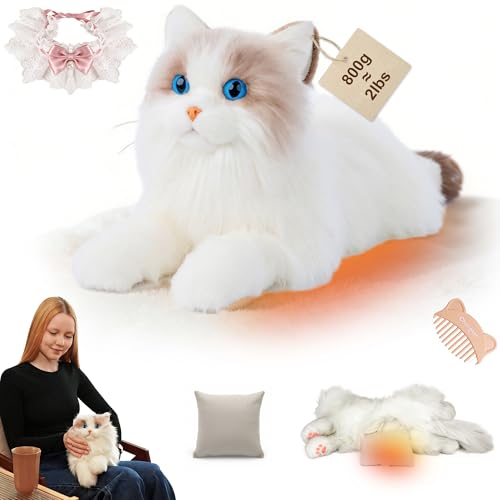 Chongker Microwavable & Weighted Stuffed Animals 2 lbs Heated Stuffed Animal Cat Plushie with Removable Unscented Heating Pad for Belly Neck Shoulders Plush Toys for Adults Children