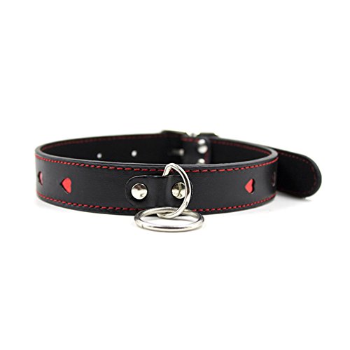Hanyi SM Halsband Rot Herzform Einstellbar Leder Halsbänder mit Leine Ketten Fetisch Sex Spielzeug