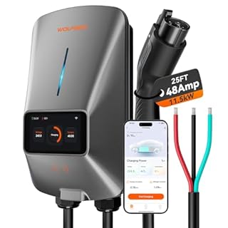 WOLFBOX Level 2 EV Charger 48 Amp - Smart Display, RFID Card, 25ft Cable, Outdoor/Indoor, Hardwired EV Charger Level 2, WiFi Enabled Electric Car Chargeing, 240V Electric Vehicle Charging Stations