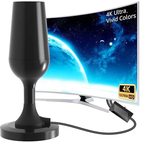 DVBT2 Antenne mit Verstärker Innen, 420KM Großer Reichweite und 360° Empfang - HDTV Zimmerantenne für Fernseher mit Starkem Magnetfuß - Unterstützt 4K 1080P - Alle TV-Geräte DAB/UHF/VHF