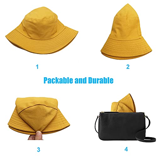 Image of Bucket Hat for Women Men, Reversible Cotton Summer Sun Beach Cap Solid Color Style