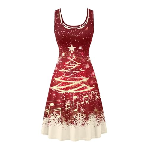 Image of TOADDITDO Women's Sleeveless O Neck Beach A-Line Party Coctail Tank Dresses Flared Sundress