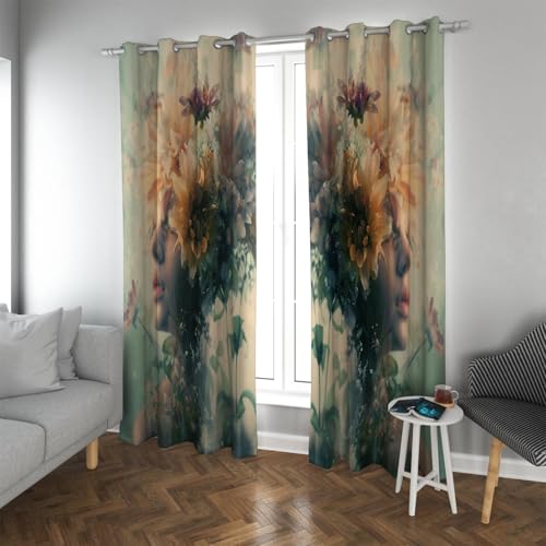 UIRINGART Daisy Sunflower Cortinas Opacas Hermosa Chica oscureciendo Cortinas de Ojal Cortinas de Ventana de reducción de Ruido para Dormitorio Sala de Estar 2 Paneles H214xB132