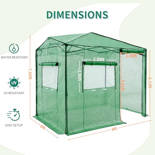Image of EAGLE PEAK 6x8 Easy Setup Pop Up Greenhouse, Side Door Design, Clear /Green