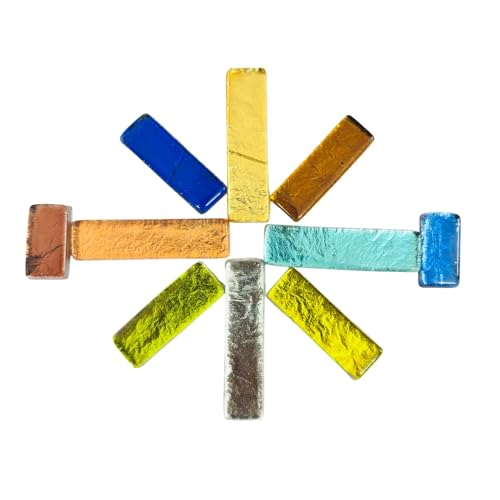 Image of Assorted Colours Glass Mosaic Tiles (20 Variations) (All Packs: 100 g,200 g,500 g), DIY Mosaic Art, Decoration, Crystal Glass Mosaic Tiles (Foil Strip Mix Size), 100 g