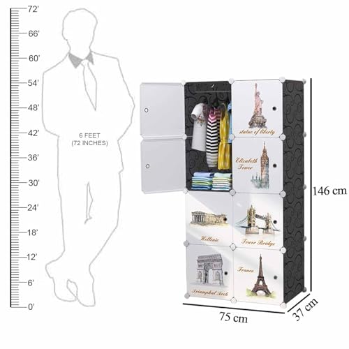 Image of Sunderlook Plastic Wardrobe for Kids Clothes - Professional Collapsible Wardrobe, Easy to Use Foldable Almirah, Plastic Cupboard for Kids for Home (Black-BB, 8 Door)