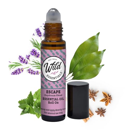 Wild Essentials Escape Essential Oil Roll On, 10ml Daydream Blend, Anti-Stress, Relax, Made with 100% Pure, Premium Grade Essential Oils and Organic Jojoba Oil, Ready to Use, Moisturizer, All Natural