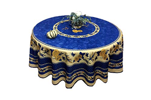 Nappe Provençale Ronde Anti-tâche 180 cm Tournesol Abeille Bleu
