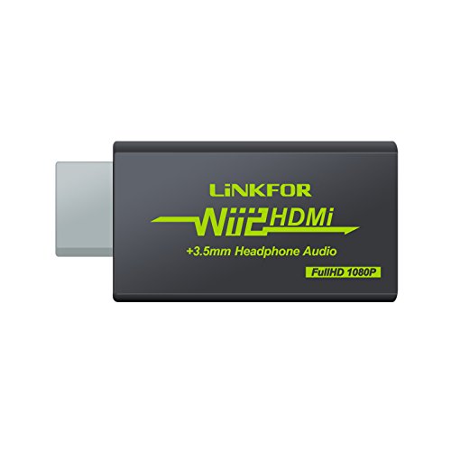 LiNKFOR Wii to HDMI Converter with 3.5mm Jack Audio Wii HDMI Adapter Wii2HDMI Converter Support All Wii Display Modes 480P 480I NTSC for TV Full HD Device